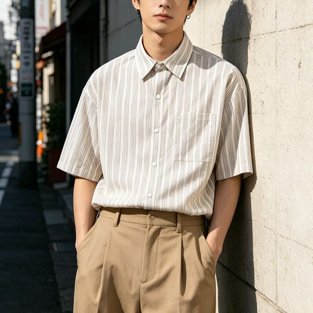 citybae-Oversized Striped Shirt with Pocket