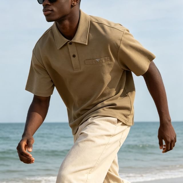 citybae-Paneled Loose Polo Shirt