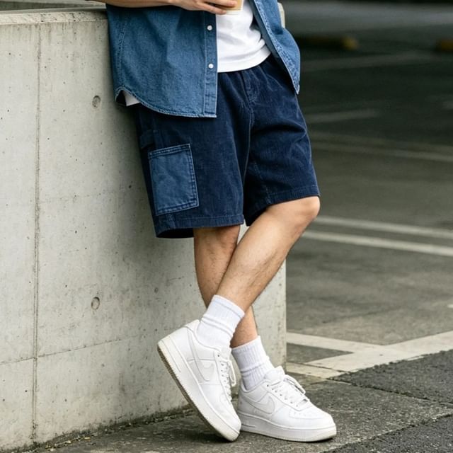 citybae-Patchwork Corduroy Cargo Shorts