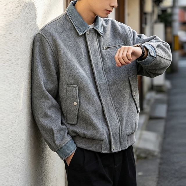 citybae-Patchwork Overfit Jacket