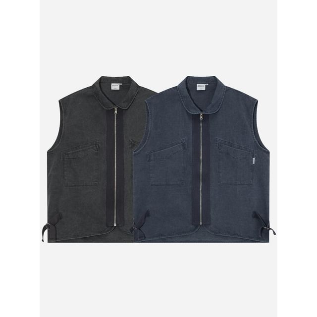 citybae-Peter Pan-Collar Worker Vest Jacket