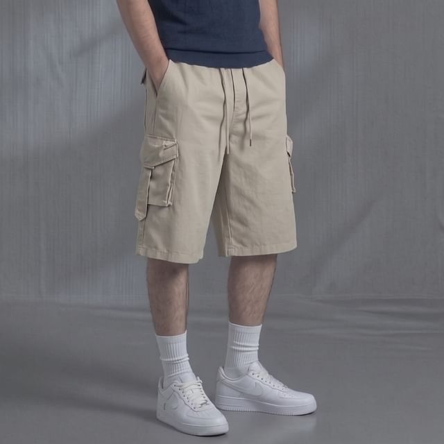 citybae-Plain Loose Cargo Jorts