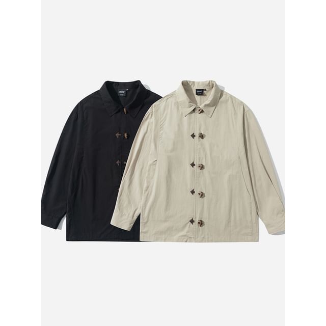 citybae-Plain Toggle Shirt Jacket