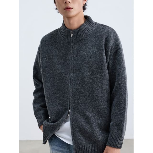 citybae-Plain Zip Cardigan