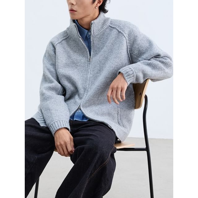 citybae-Plain Zip Cardigan