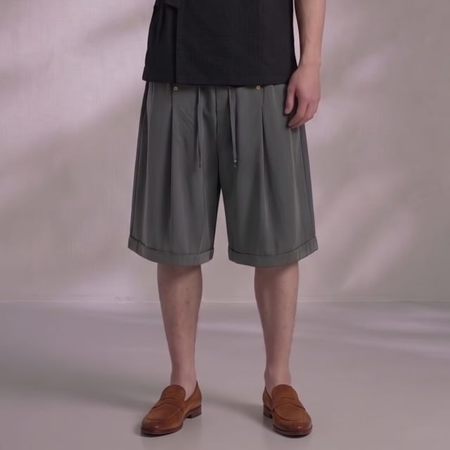 citybae-Pleated Loose Shorts with Stud