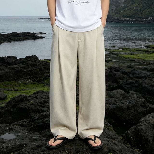 citybae-Pleated Straight-Cut Relax Pants