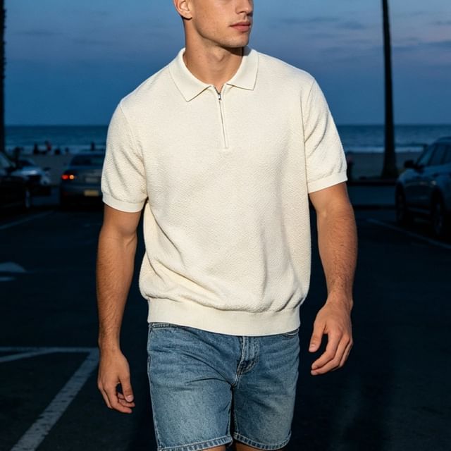 citybae-Quarter-Zip Knit Polo Shirt