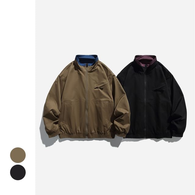 citybae-Reversible Stand-Collar Harrington Jacket