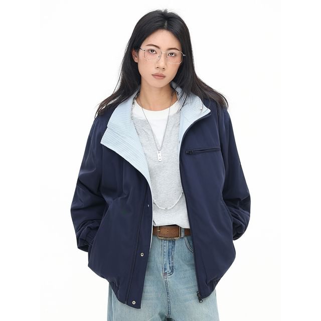 citybae-Reversible Stand-Collar Jacket