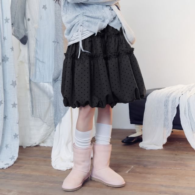 citybae-Ruffle-Trim Dotted Bubble Skirt