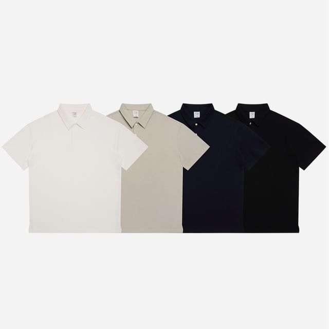 citybae-Short Sleeve Plain Polo Shirt
