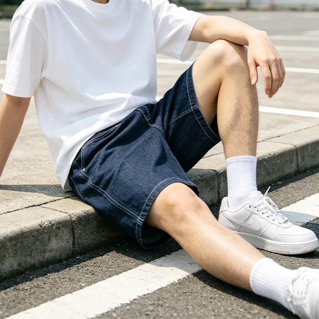 citybae-Stitched Raw-Denim Shorts