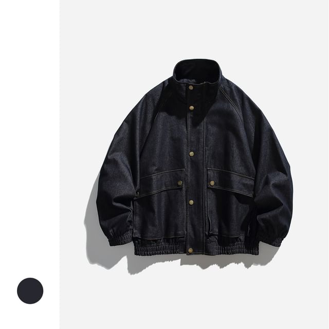 citybae-Stitched Stand-Collar Denim Jacket