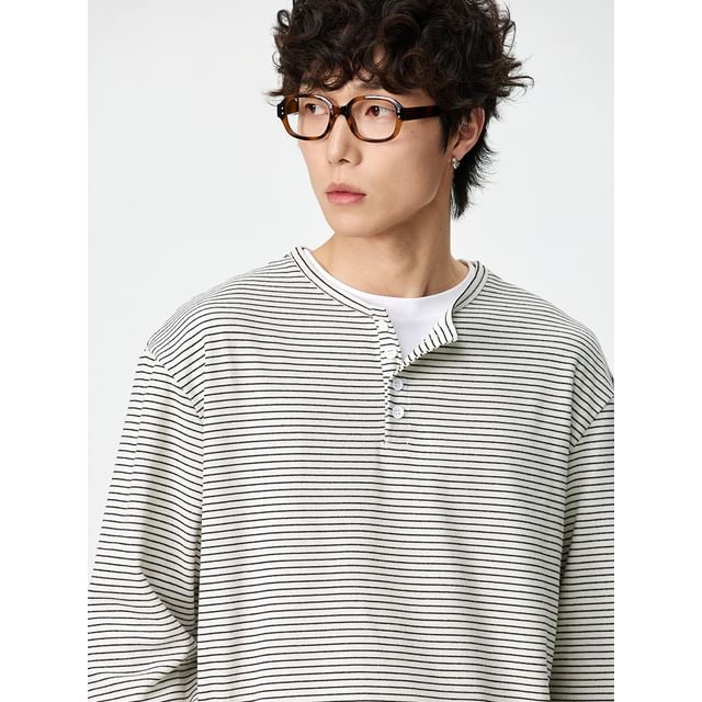 citybae-Striped Long-Sleeve Henley