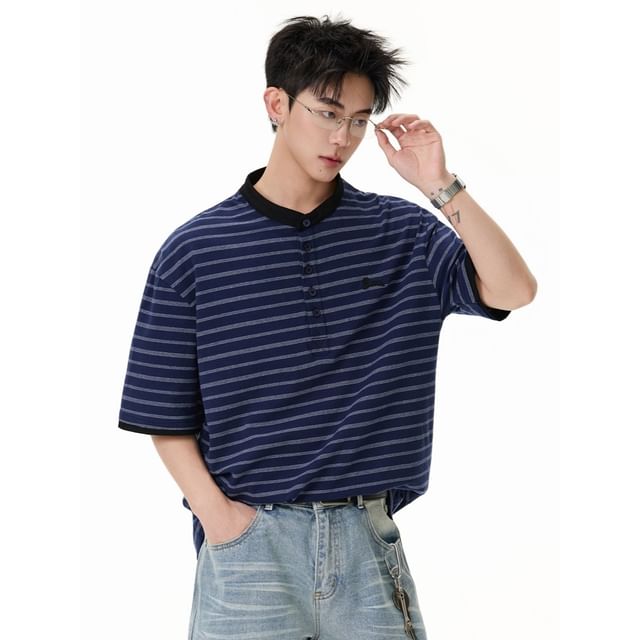 citybae-Striped Loose Henley