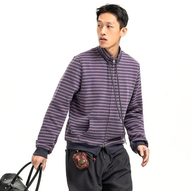 citybae-Striped Stand-Collar Cotton Jacket
