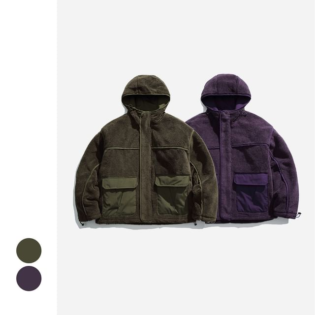 citybae-Two-Tone Hooded Fleece Jacket