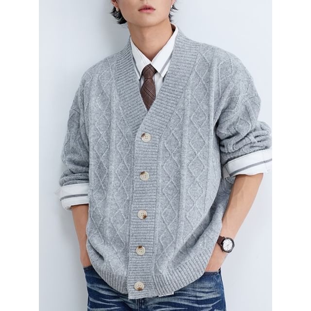 citybae-V-Neck Plain Button-Up Cardigan