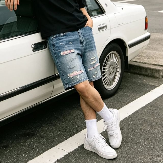 citybae-Washed Distressed Denim Shorts