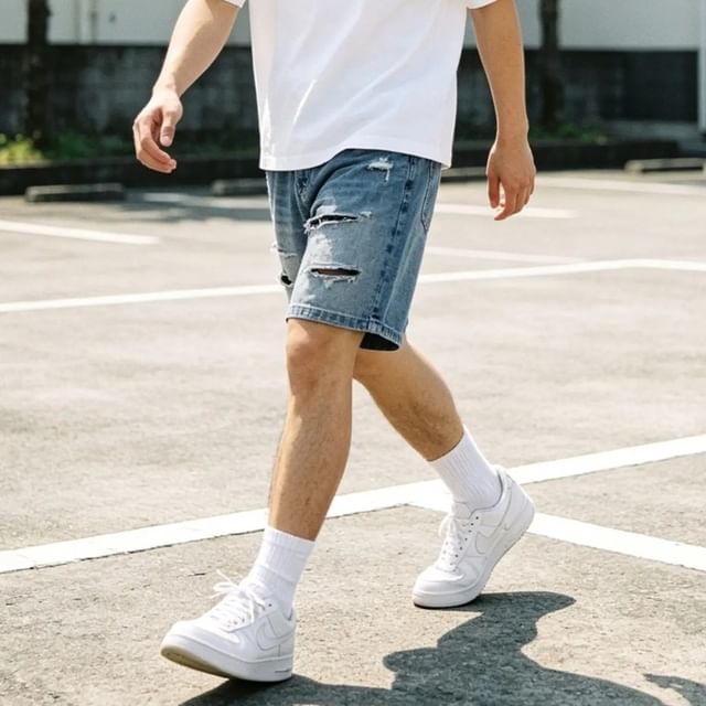 citybae-Washed Distressed Denim Shorts