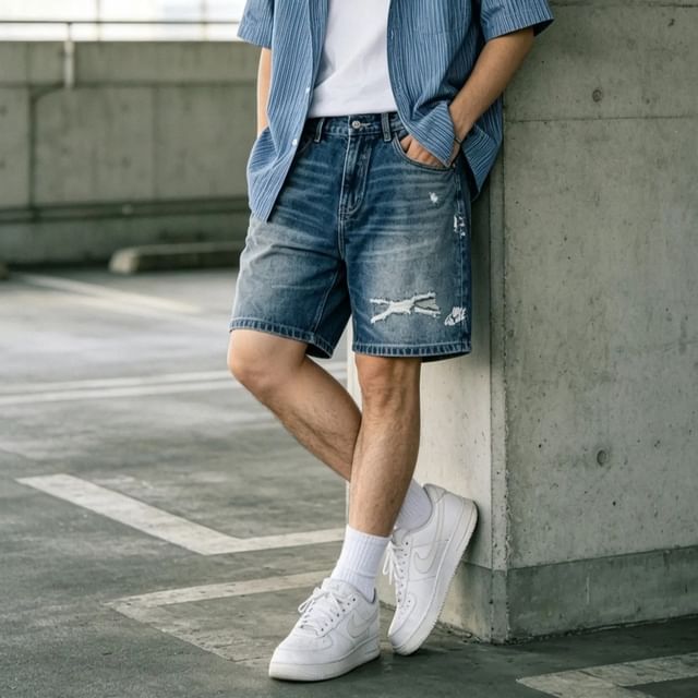 citybae-Washed Distressed Denim Shorts