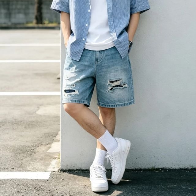 citybae-Washed Distressed Denim Shorts
