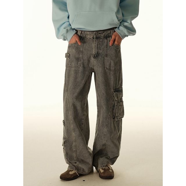citybae-Washed Irregular Wide-Leg Jeans