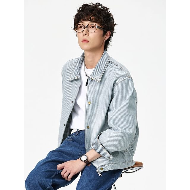 citybae-Washed Pinstripe Denim Jacket