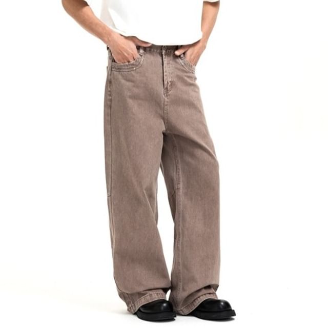 citybae-Washed Straight-Cut Loose Jeans