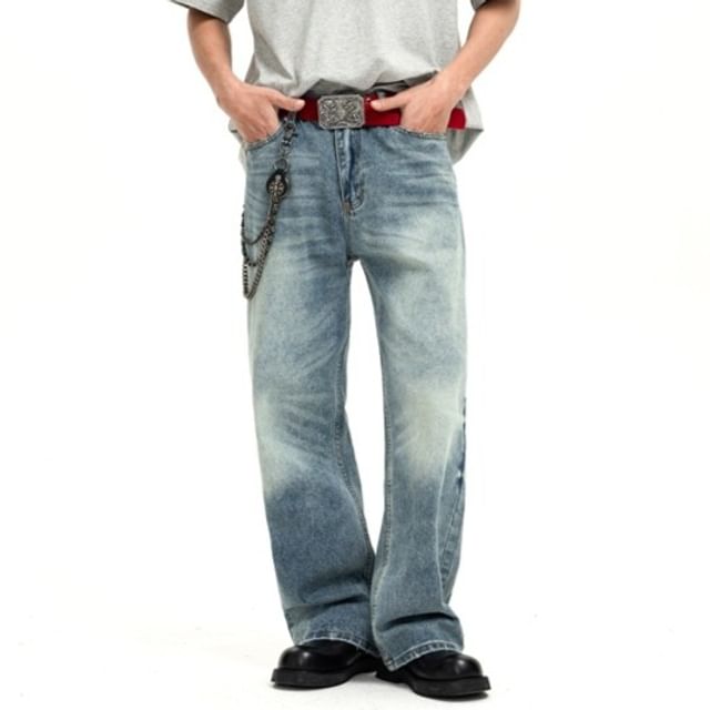 citybae-Washed Straight-Cut Loose Jeans