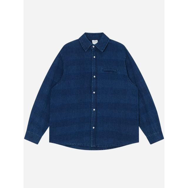 citybae-Washed Striped Denim Shirt