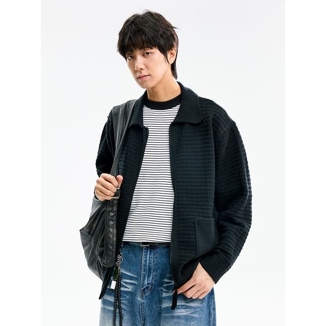 citybae-Zipper Polo Cardigan