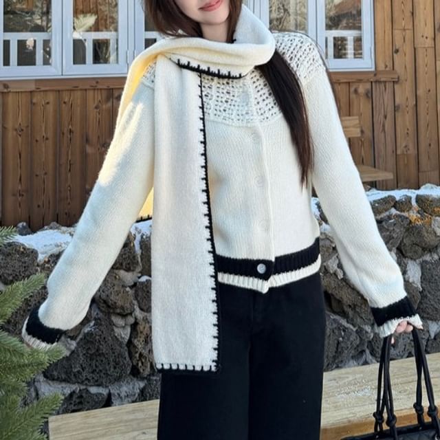 Closette-Contrast Trim Two Tone Cardigan