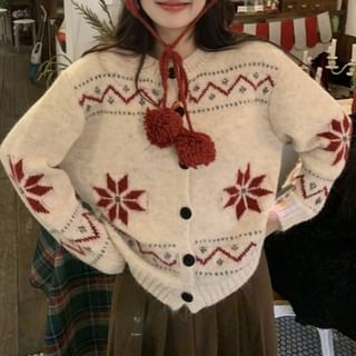 Closette-Crewneck Jacquard Button-Up Cardigan