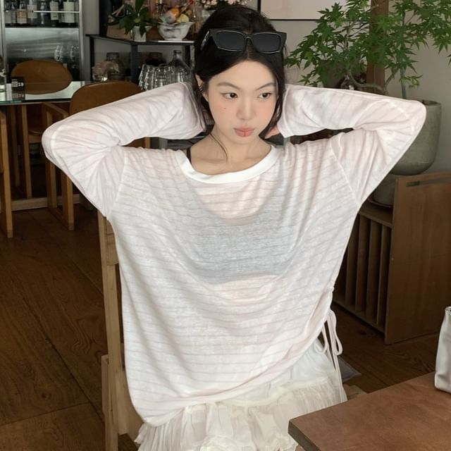 Closette-Long-Sleeve Boat Neck Striped Tee
