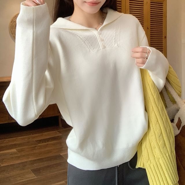 Closette-Plain Knit Hoodie