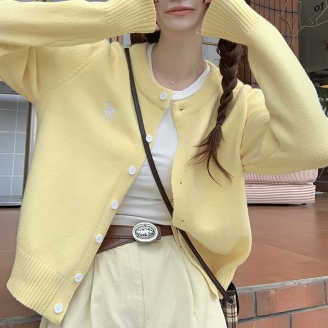 Closette-Round Neck Button Up Cardigan
