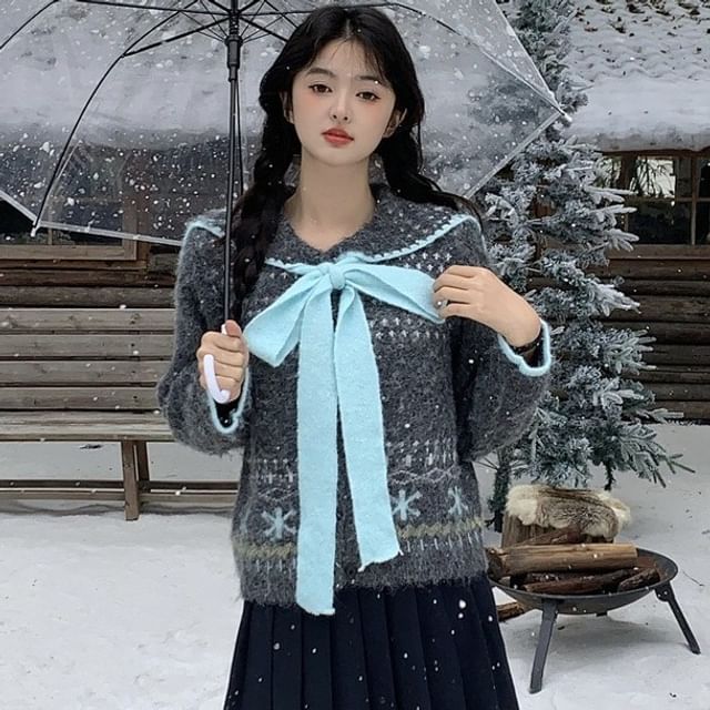 Closette-Sailor Collar Button-Up Cardigan