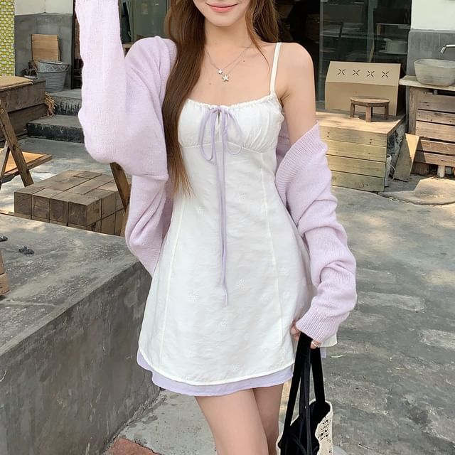 mini cardigan dress Knit Cotton Sweater Cardigan Mini Dress L
