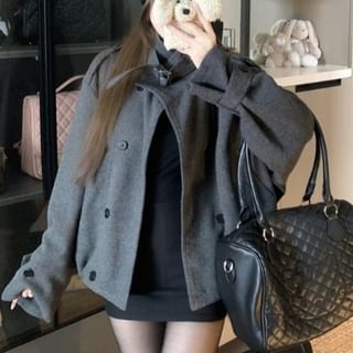 Closette-Stand Collar Belted Double-Breasted Jacket