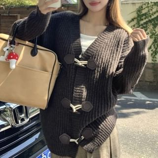 Closette-V-Neck Plain Toggle Cardigan