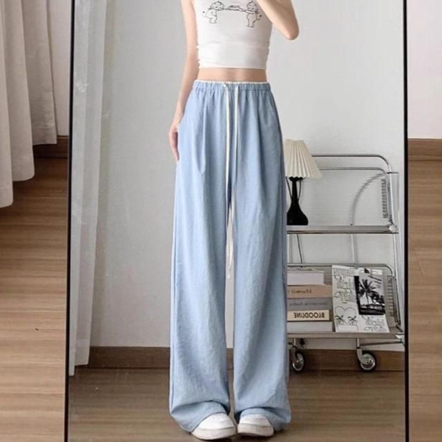 Cloud Nine-Drawstring Waist Contrast Trim Loose Fit Pants