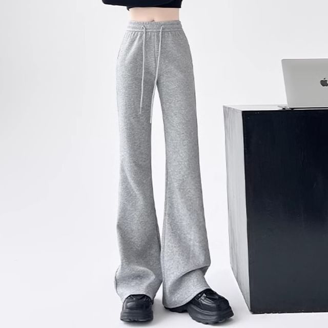 Cloud Nine-Drawstring Waist Plain Flared Sweatpants