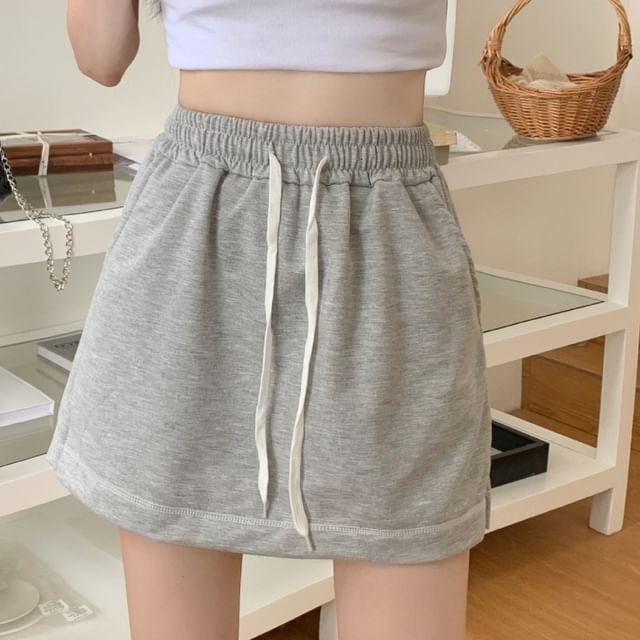 Cloud Nine-Drawstring Waist Plain Mini Skort