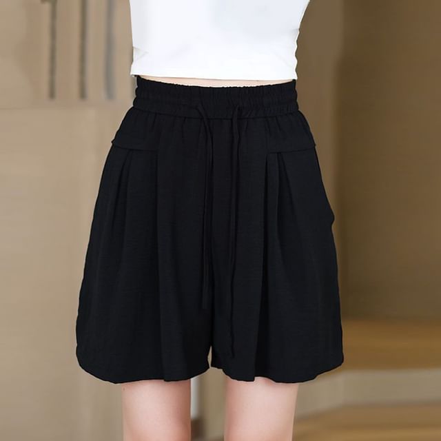 Cloud Nine-Drawstring Waist Plain Shorts