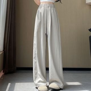 Cloud Nine-Drawstring Waist Plain Wide Leg Pants