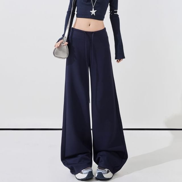 Cloud Nine-Drawstring Waist Plain Wide Leg Pants