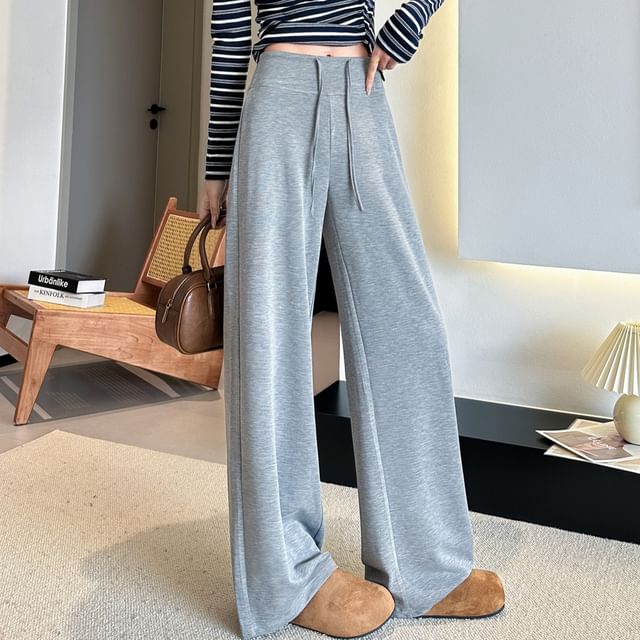 Cloud Nine-Drawstring Waist Plain Wide Leg Sweatpants