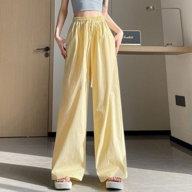 Cloud Nine-Drawstring Waist Striped Wide Leg Pants